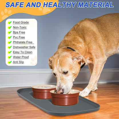 SMILOOL Silicone Pet Food Mat with Raised Edge for Food and Water Bowl, Dog Feeding Mats, Cat Food Trays for Floor Waterproof, Rubber Tray for Dogs and Cats, 19 x 12 x 0.7 Black