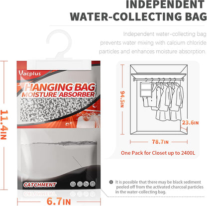 Vacplus Moisture Absorbers, Hanging Closet Dehumidifier Bags, Humidity Packs, Desiccant, Closet Dehumidifiers with Fragrance Free, 10 Pack, 9.8 OZ
