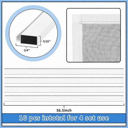 Yaocom 4 Pack Window Screen Kit 3/4 x 5/16 Inch Aluminum Frame with Corners, Spline, Springs, Pull Tabs, Screen Mesh and Screen Rolling Tool 32'' x 32''