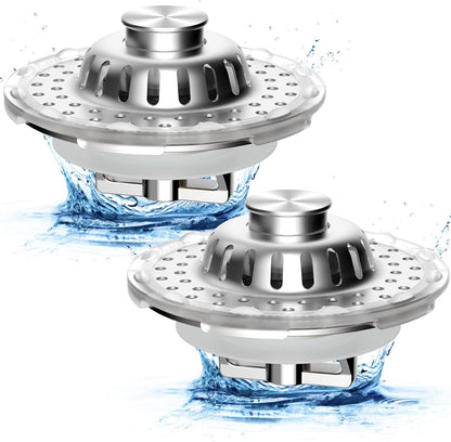 Universal Bathtub Drain Stopper Shower Drain Hair Catcher, Tub Stopper with Visible Top Strainer, Upgraded 3 in 1 Pop-up Drain Plug Fit for 1.5 to 2.4" Hole, Stainless Steel Filter Basket, Chrome
