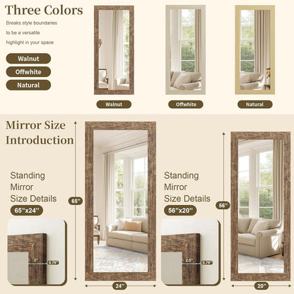 Syndra Modern Full Length Mirror Wood Frame, 65x24'' Large Floor Mirror with HD Tempered Glass & Wall Mount, Rectangular Standing Mirror for Bedroom, Living Room, Entryway, Farmhouse(Grey White Oak)