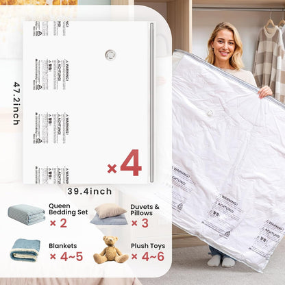 TAILI 8 Pack Jumbo Vacuum Storage Bags, 39x28 inch, LONG SIDE ZIP Vacuum Seal Bags for Clothing, Space Saver for Beddings, Comforters, Blankets, Pillows