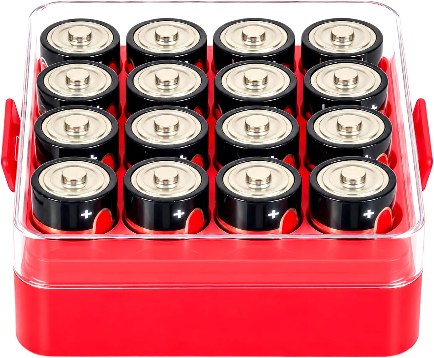 ALCYON Battery Organizer Storage Case, Battery Vault Box Container for 48pcs AA Batteries, Plastic Clear Protective Battery Holder for Travelling/Home/Office (Black, Large)