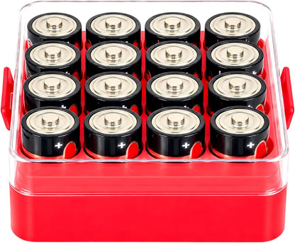 ALCYON Battery Organizer Storage Case, Battery Vault Box Container for 48pcs AA Batteries, Plastic Clear Protective Battery Holder for Travelling/Home/Office (Black, Large)