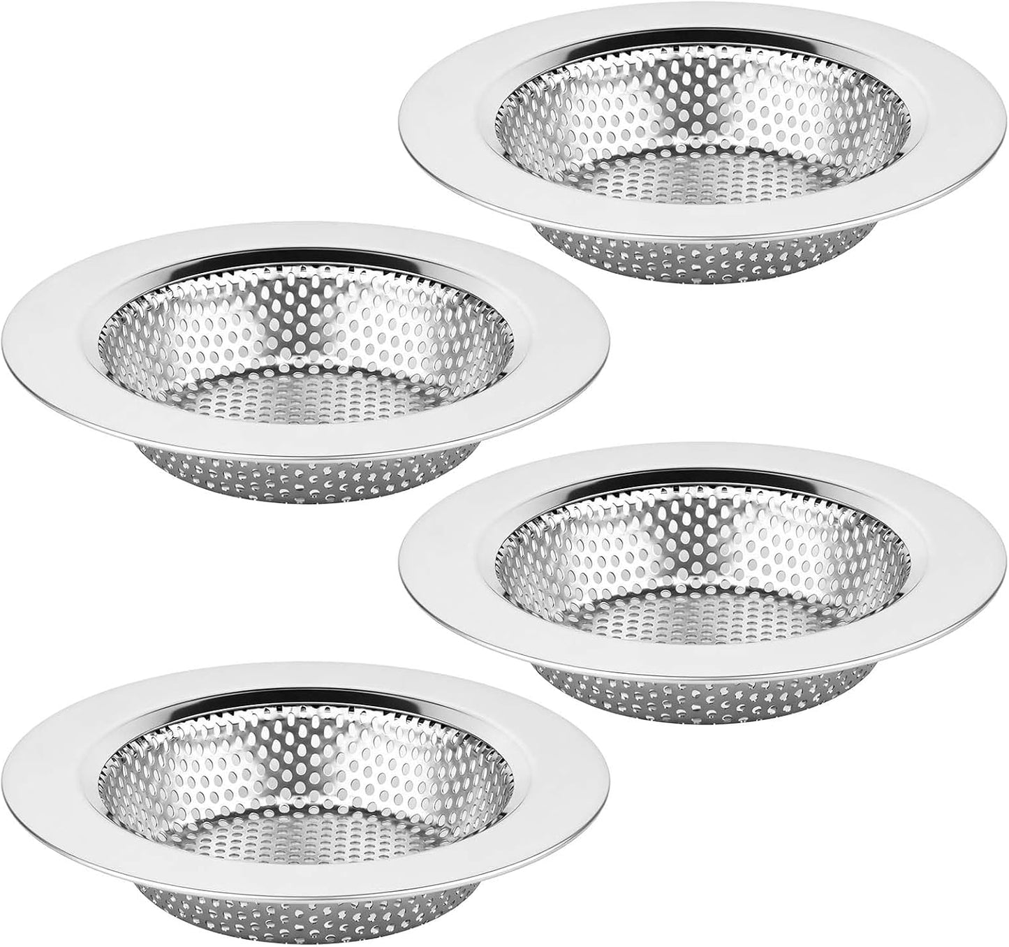 Chefbee Kitchen Sink Drain Strainer - 4 Pack Stainless Steel Sink Drain Cover Filter Food Catcher Basket with Wide Rim 4.4”, Kitchen Accessories