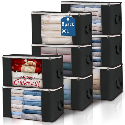 90L Large Storage Bags, 6 Pack Clothes Storage Bins Foldable Closet Organizers Storage Containers with Reinforced Handle for Clothing, Blanket, Comforters, Bed Sheets, Pillows and Toys (Gray)