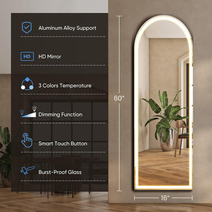 Arched Mirror Full Length, Upgraded 16"x59" Body Wall Mirrors with Shatter-Proof Glass, Floor Standing, Hanging or Leaning, Tall Arch Mirror with Stand Aluminum Alloy Frame for Bedroom Cloakroom