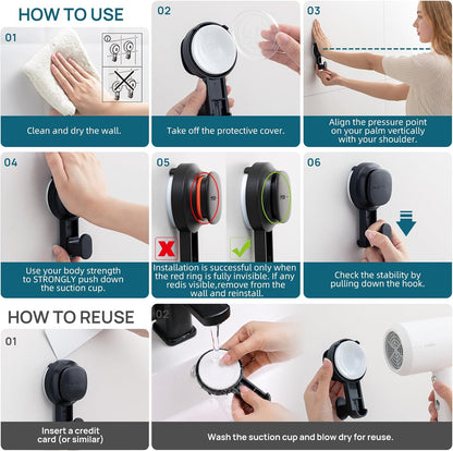TAILI Suction Cup Razor Holder for Shower Wall 2 Pack, Versatile Suction Cup Hooks for Razor, Towel, Loofah, Squeegee, Cell Phone, Removable Damage-Free Hanging Shower Hook, Shaver Holder, Black