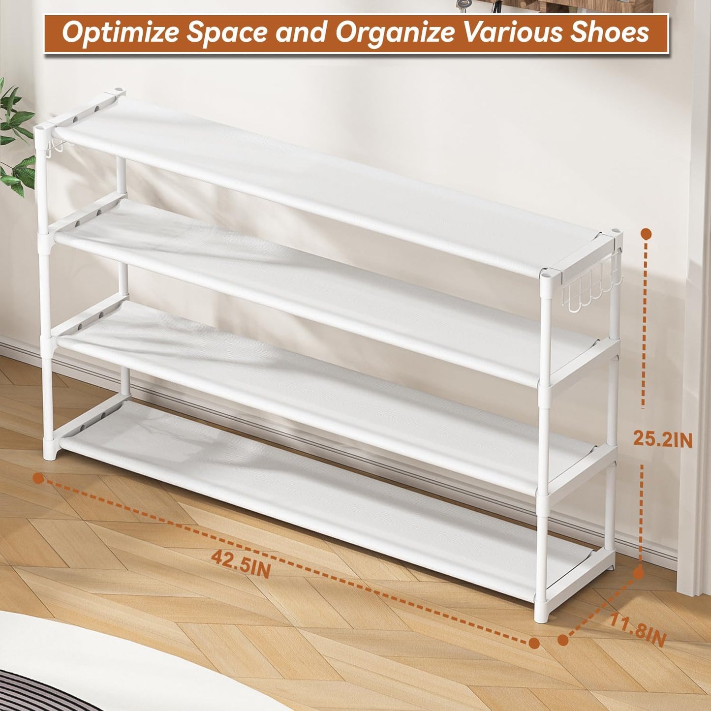 LUKYTOWER Extra Long Shoe Rack 2 Tier Shoe Storage Organizer Wide Stackable Shoe Organizer Racks for Closet Entryway,Shoe Shelf Stand Sturdy Durable Shoes Rack Holder Save Space