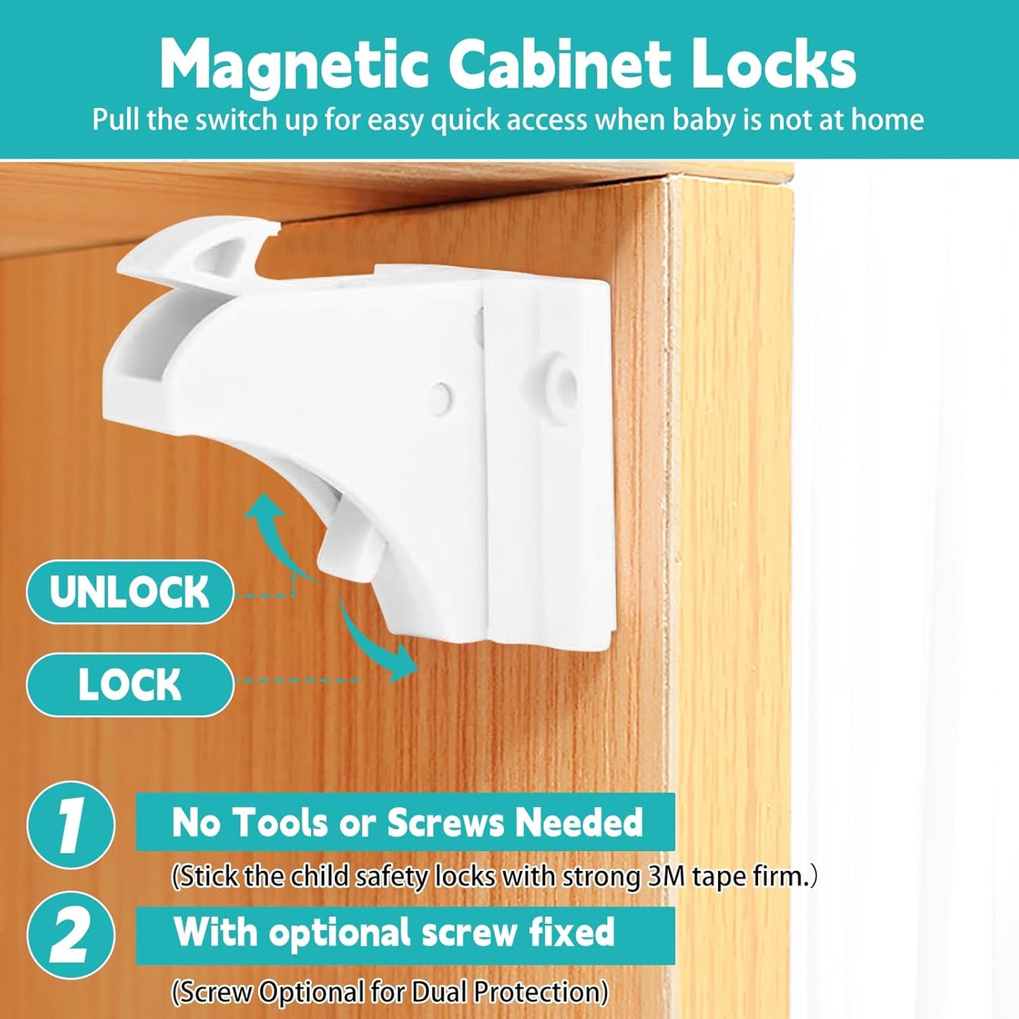 10 Pack Magnetic Cabinet Locks for Baby Proofing - Child Safety Drawer Locks with 2 Keys, No-Drill 3M Adhesive Installation, Fits 2" Thick Cabinets, Kitchen Bathroom Safety Locks