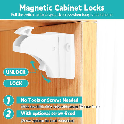 10 Pack Magnetic Cabinet Locks for Baby Proofing - Child Safety Drawer Locks with 2 Keys, No-Drill 3M Adhesive Installation, Fits 2" Thick Cabinets, Kitchen Bathroom Safety Locks