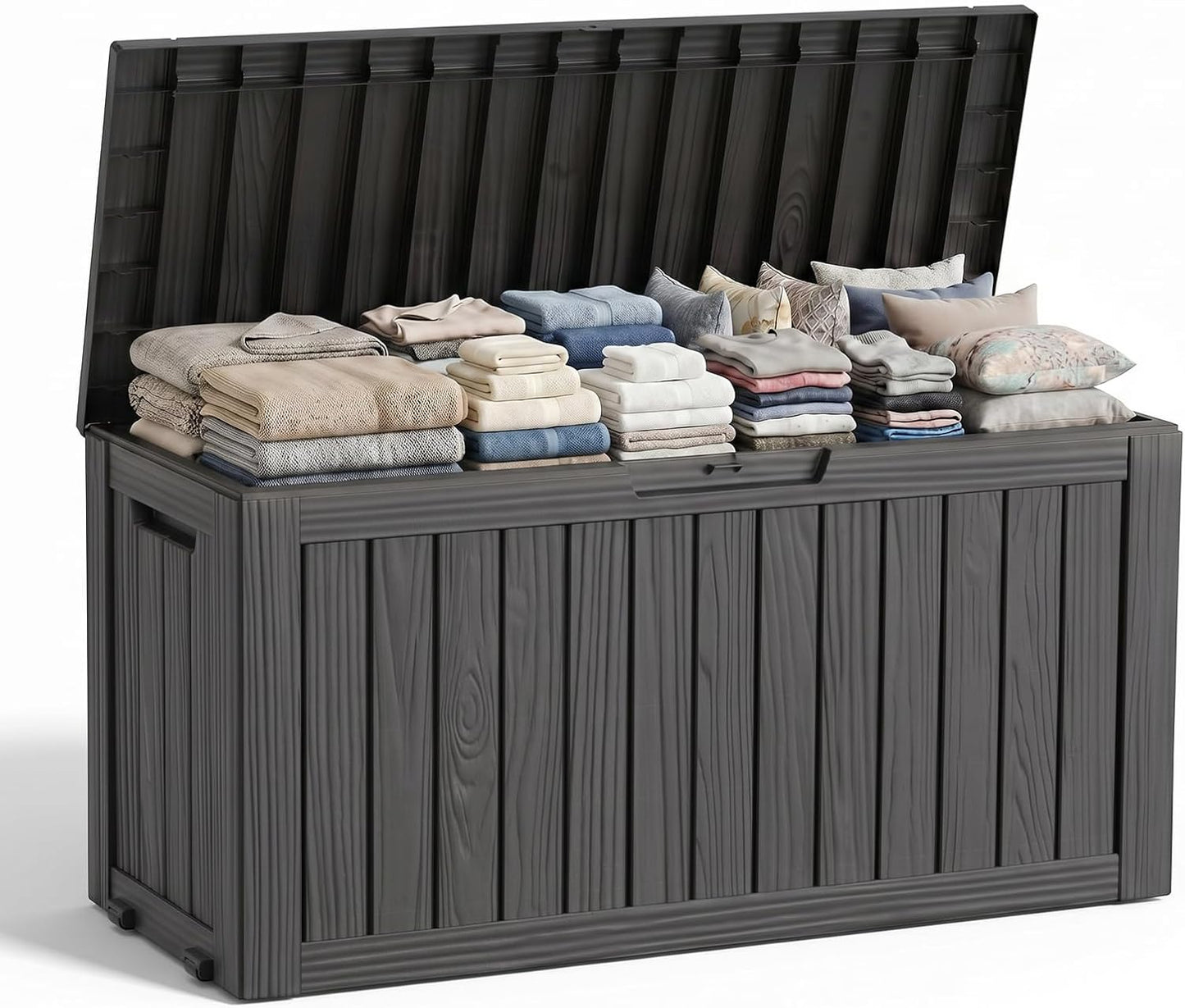 Waterproof Outdoor Storage Box Outside Deck Box Lockable Resin Bench UV Resistant Furniture Cushion Pool Tool Float Bin Patio Garden Porch (Black, 120 Gallon)