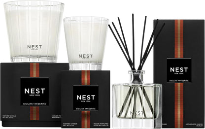 NEST New York Reed Diffuser, Moroccan Amber - 5.9 fl oz - Fragrance for Up to 90 Days - Reusable, Refillable Glass Holder - Includes 8 All-Natural Reed Sticks - Flame Free