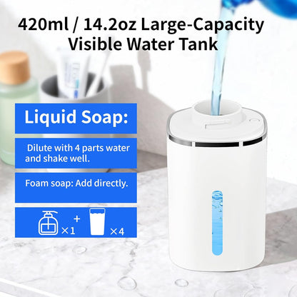 Automatic Foaming Soap Dispenser, Touchless Hand Soap Dispenser, USB Rechargeable, 4 Adjustable Levels, 14.2 oz (420 ml) Large Capacity, for Bathroom, Kitchen & School (Black, Foaming)