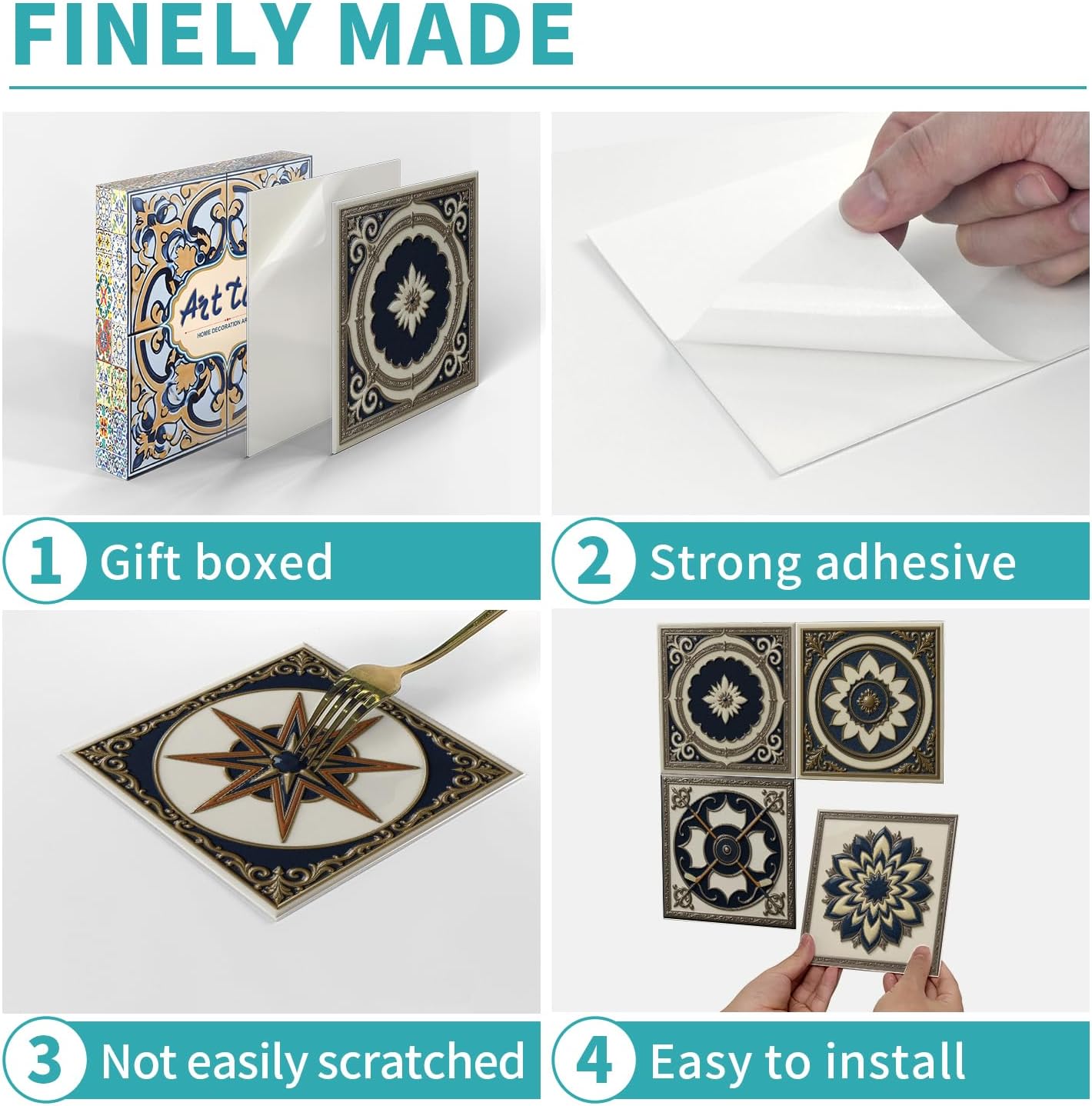 Peel and Stick Backsplash Tile Sticker for Kitchen and Bathroom Walls - 24 Removable 5.9"x5.9" Tiles, Waterproof