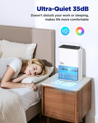 EasyAcc Bathroom Dehumidifier, 45 oz/Day Small Dehumidifier for Bathroom, Quiet Moisture Control Mini Dehumidifier for Home, Low-Temp Operation, Auto Shut-Off, 68 oz Tank, 7 LED Light for Closet RV