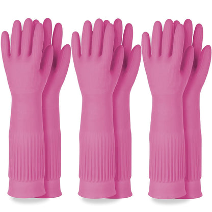 DABOGOSA Mamison 2 Pairs Reusable Waterproof Household Dishwashing Cleaning Rubber Gloves, Non-Slip Kitchen Glove (Pink, Medium (Pack of 2))