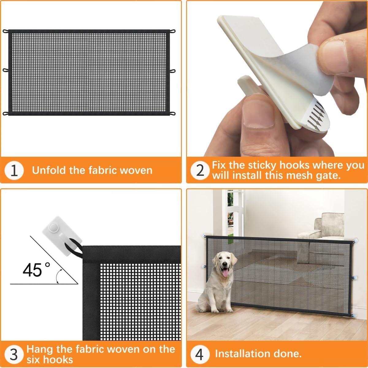Cupount Dog Screen Mesh Gate for Stairs Pet Gates for The House: for Doorways Stairways Indoor 29 inches Tall, 38 inch Wide, Fits 32-35 inch Openings