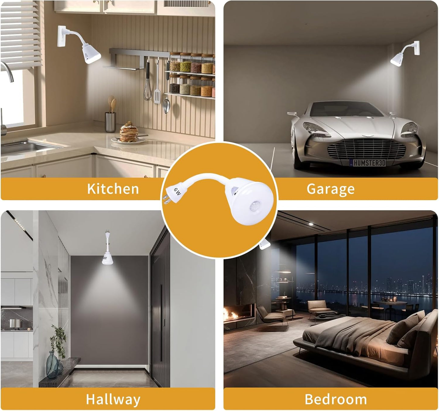 2 Pcs Plug in Motion Sensor Night Light Indoor LED Infrared Motion Detector Night Light for AC Outlet, Dusk to Dawn Sensor, 360° Rotating for Stairs Garage, 6W Cool White Light US Plug