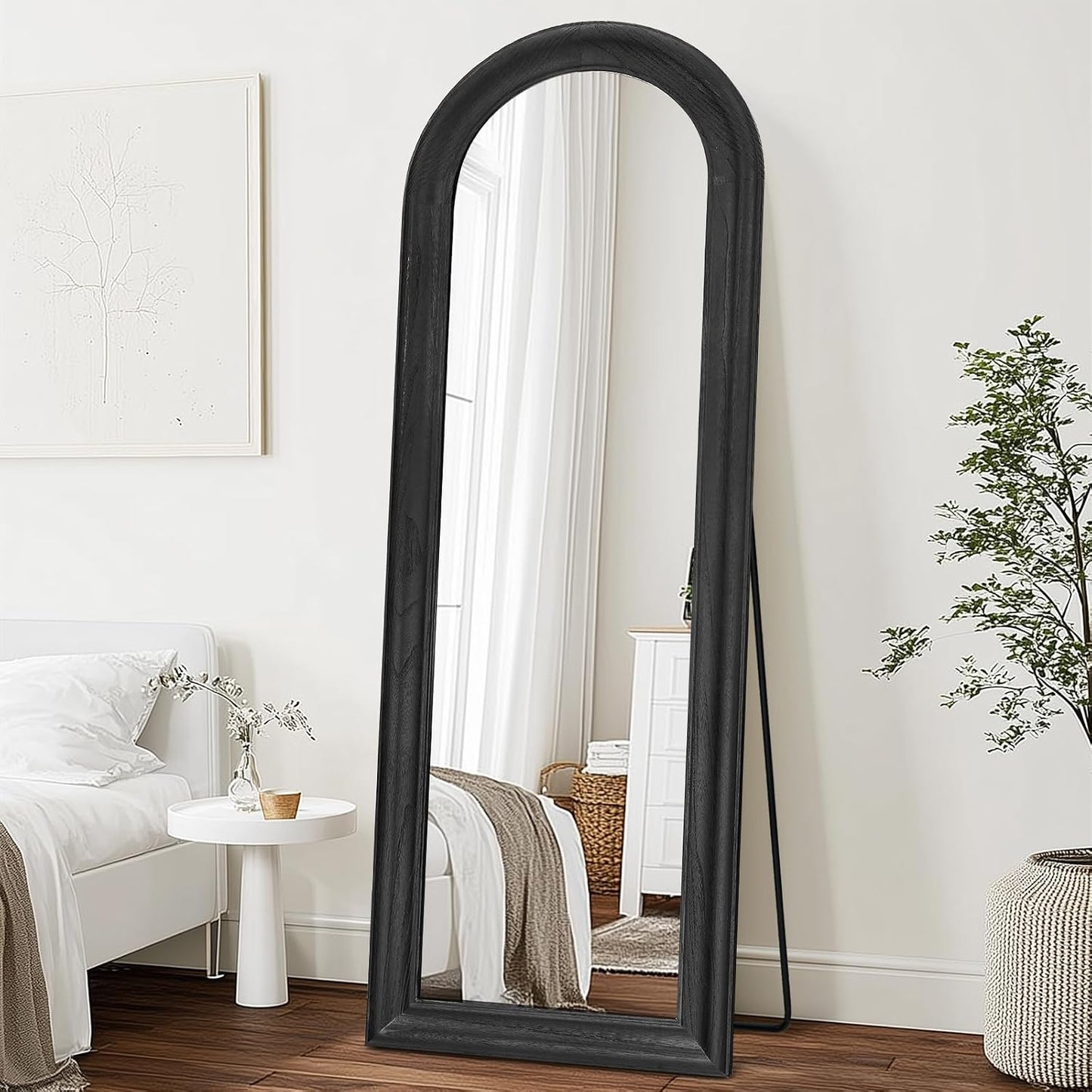 Solid Wood Full Length Mirror - 65"x22" Arched Floor Mirror, Free Standing & Wall Mounted - Elegant Design for Bedroom, Dressing Room, Hallway, Brown