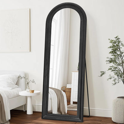 Solid Wood Full Length Mirror - 65"x22" Arched Floor Mirror, Free Standing & Wall Mounted - Elegant Design for Bedroom, Dressing Room, Hallway, Brown