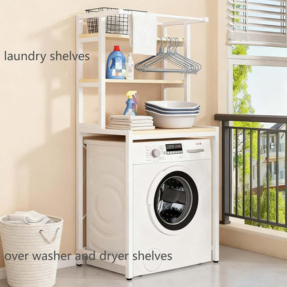 Over The Washer Storage Shelf – Space Saving Laundry Room Organizer, Sturdy Bathroom Storage Rack for Laundry Essentials(White,Two Layers)
