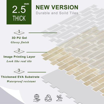 STICKGOO Peel and Stick Backsplash - 10 Sheets of 12”×12” - 3D Self Adhesive Peel and Stick Tile Backsplash for Kitchen & Bathroom