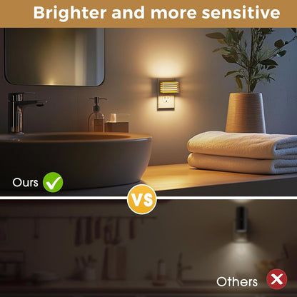 L LOHAS LED Motion Sensor Night Lights, [2 Pack] Dimmable Night Light Plug into Wall with Dusk-to-Dawn Sensor, Adjustable Brightness, 3000K Plug in Nightlight for Bedroom Bathroom Hallway (Black)