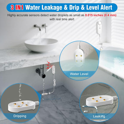 Daytech 3in1 Water Alarm for Basements with 6.5ft Detection Cable, Water Sensor for Bathroom, Water Leak Detectors for Home/RV/Kitchen,Sump Pump Alarm for Water Heater/Washing Machine/Sink (2 Pack)