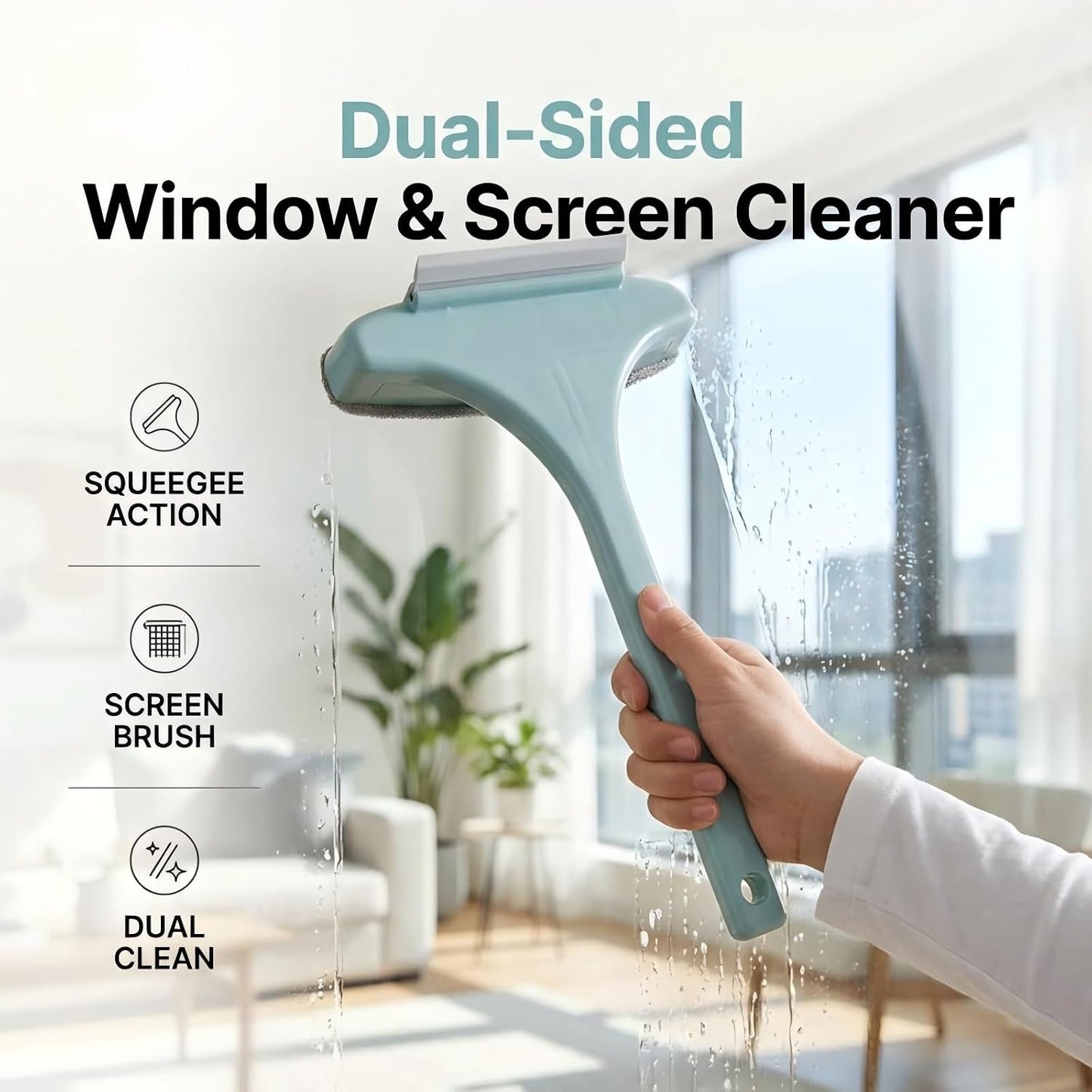 2 in 1 Window Squeegee Cleaner Tool, Multifunctional Window Screen Cleaner Brush with Squeegee, 2026 New Window Cleaning Brush with Detachable Handle, Double Sided Wet & Dry Dual Use (White Green)