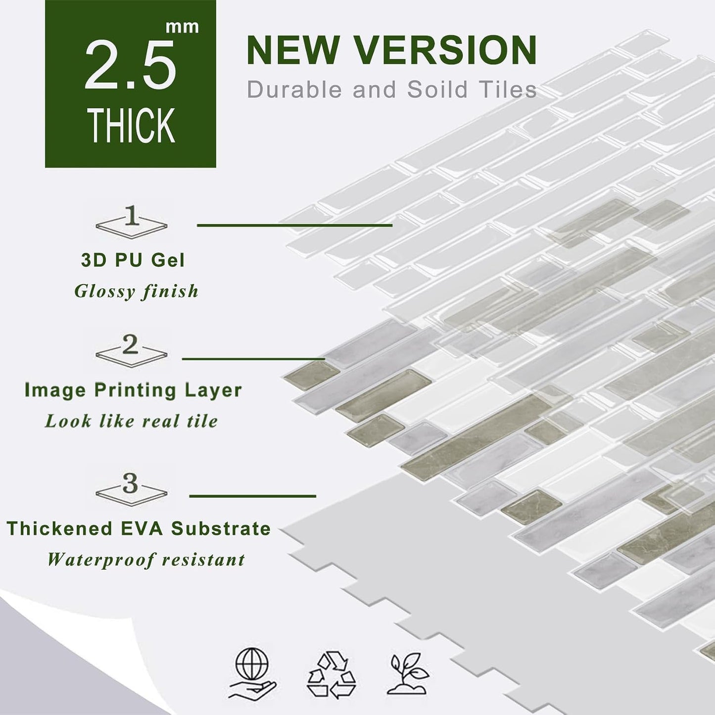 STICKGOO Thicker Design Peel and Stick, Self Adhesive Stick On Tile Backsplash for Kitchen and Bathroom, Beige & White, 12”×12”, 10 Sheets