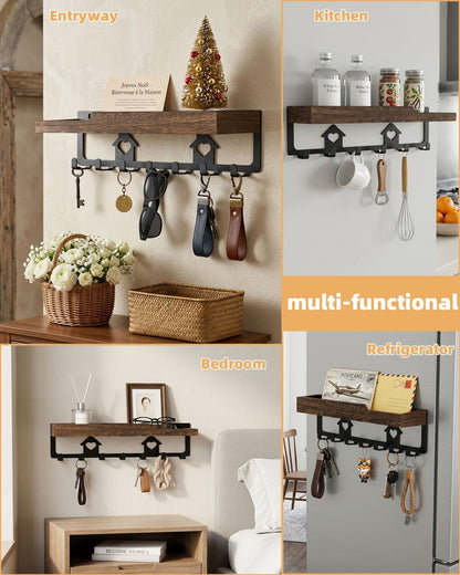 lucdnc Key Holder for Wall with Tray,Decorative 7 Metal Hooks and Paulownia Wood Shelf,Entryway Organizer for Mail,Keys,Sunglasses -Wall Mounted Key Hooks for Office Home Decor Key Rack
