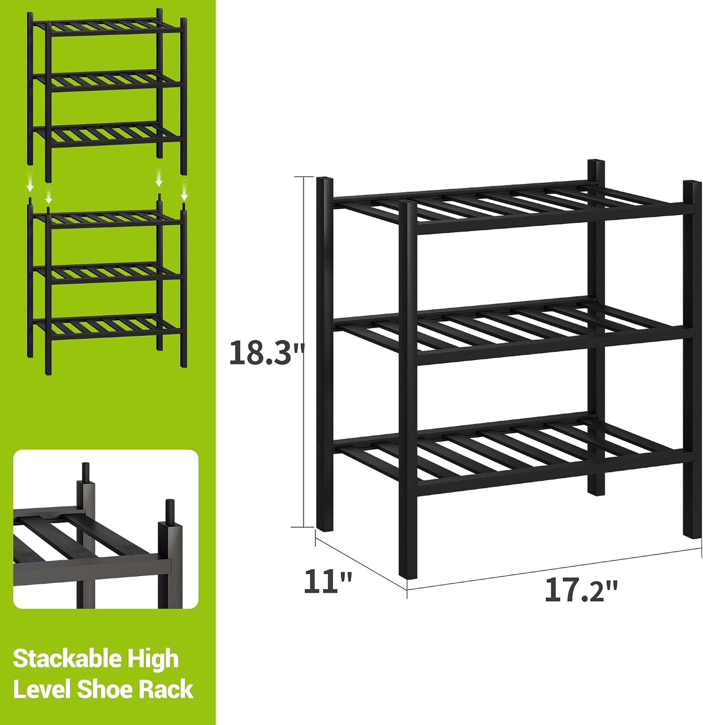 BMOSU 2-Tier Bamboo Small Shoe Rack Premium Stackable Shoe Shelf Storage Organizer for Hallway Closet Living Room Entryway Organizer (Black Bamboo)