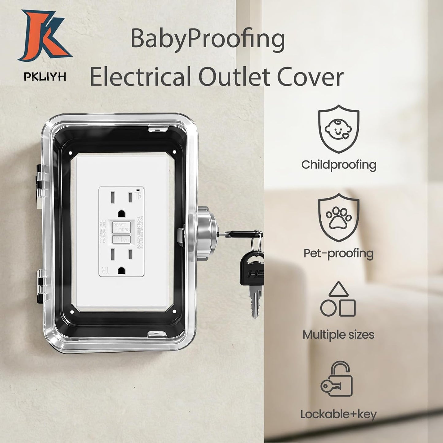 1 Pack Universal Baby Safety Electrical Outlet Cover Box Childproof Plug Cover - More Space for Large Plugs Easy to Install & Use Fit Socket Protector (Black)