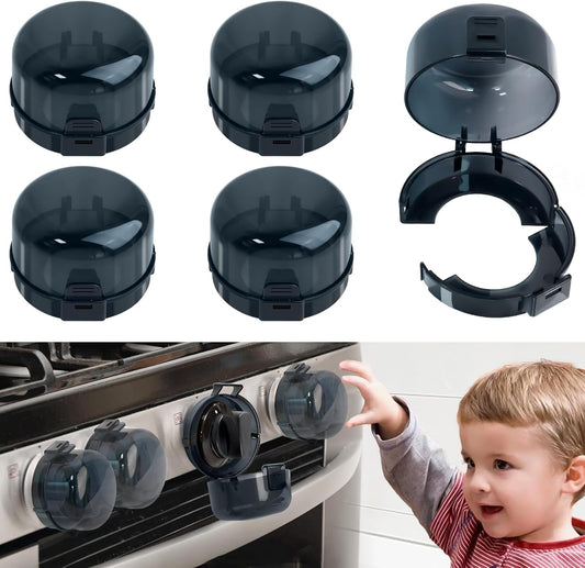 Stove Knob Safety Covers Baby Proofing for Press Stove Knob and Oven Knob Child Safety Locks - 5 Pack (Black)