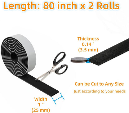 Furnigear Felt Strips with Adhesive Backing Heavy Duty Cuttable Felt Tape Roll Furniture Pads for Chair Legs - Protecting Hardwood Floors, Chair Wall Protector (Black, 80 x 0.5 x 0.14 Inch)