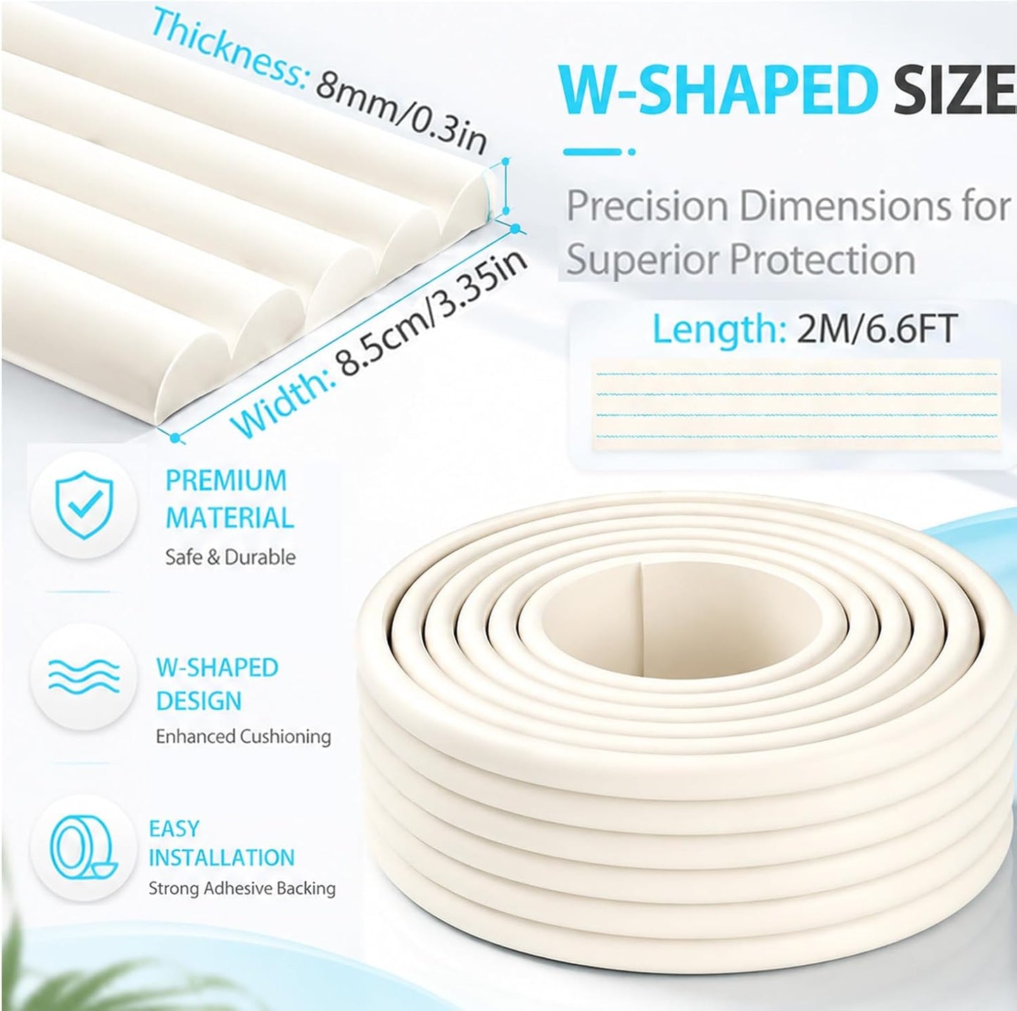 ZOMPAGO Baby Edge Protector Roll (6.56FT) & 8 Corner Guards - White Foam Furniture Corner Protectors - Baby Proof Corners and Edges for Table, Wall, Bed Frame - Baby Proofing Safety Bumpers
