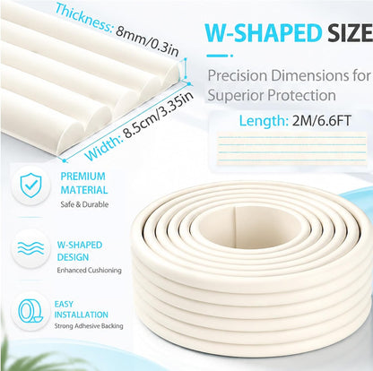 ZOMPAGO Baby Edge Protector Roll (6.56FT) & 8 Corner Guards - White Foam Furniture Corner Protectors - Baby Proof Corners and Edges for Table, Wall, Bed Frame - Baby Proofing Safety Bumpers