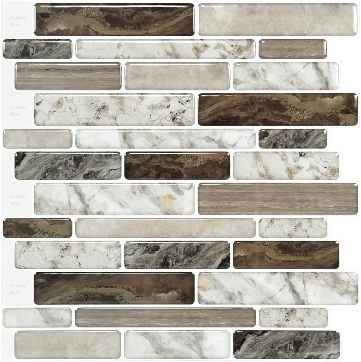LONGKING Self-Adhesive Kitchen Backsplash, Marble Look Decorative Tiles (10 Tiles)