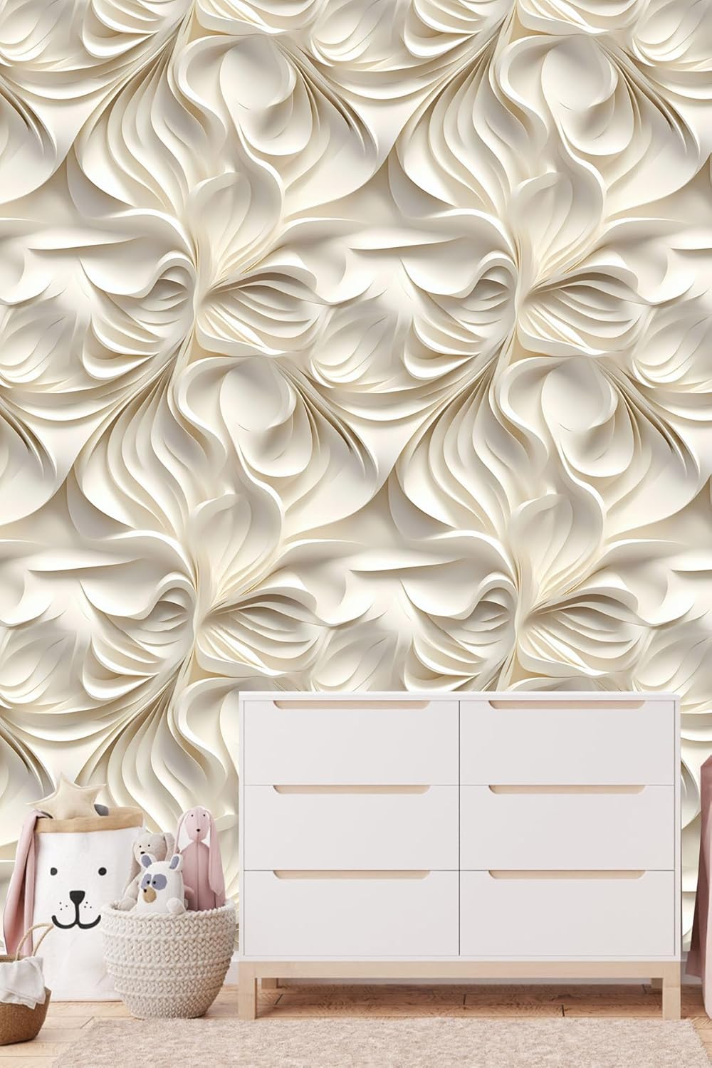 Floral Peel and Stick Wallpaper 3D Effect Interior Wall Décor Contact Paper Self Adhesive Removable Renter Friendly for Bedroom Living Cabinet Room 17.7in x 9.8ft (Not Textured Wallpaper