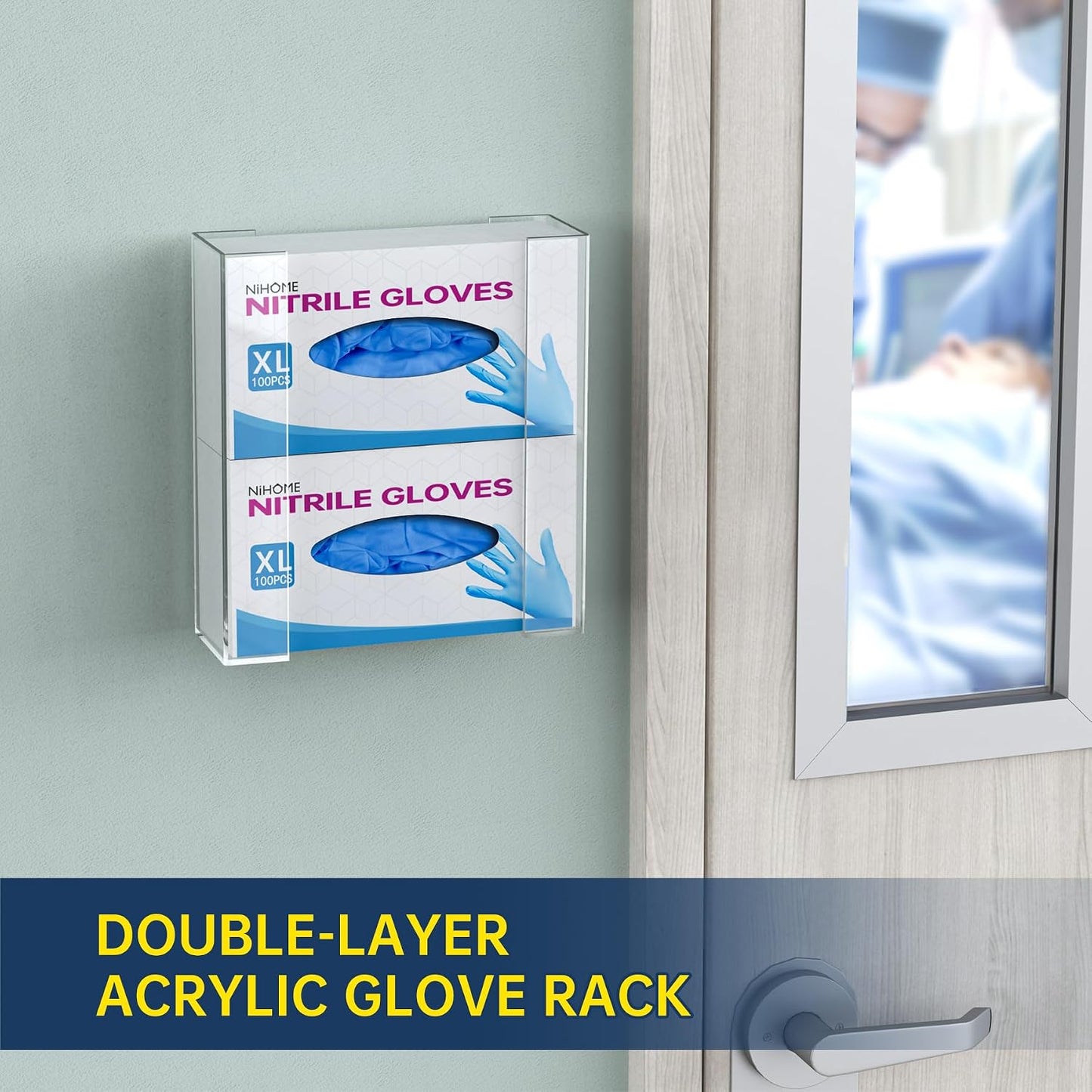NiHome 2-Tier Clear Acrylic Glove & Tissue Box Holder Dispenser, Wall Mount | Space-Saving Glove Box Dispenser, Adjustable Organizer for Tissues, Baby Wipes, Adhesive or Screw Mount for Kitchen, Bathroom