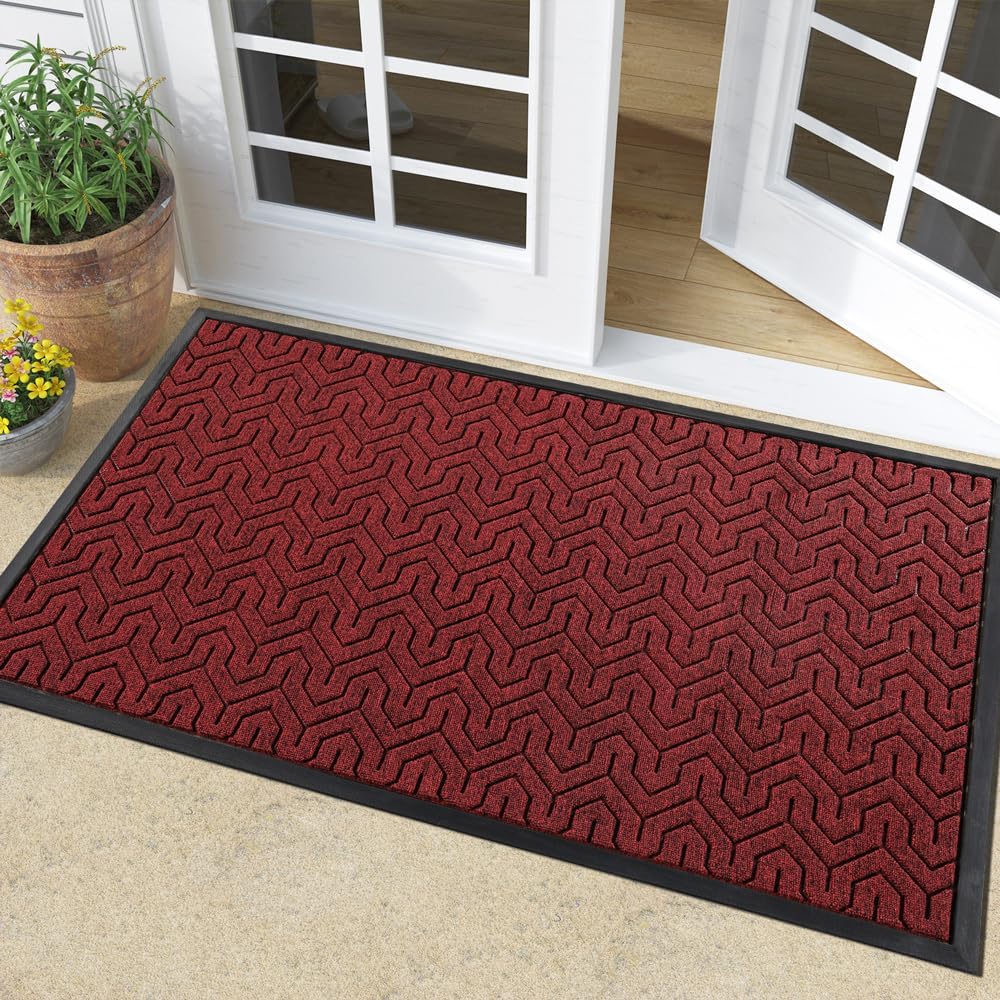 Yimobra Front Door Mat Outside Entrance 29.5x17, Waterproof Heavy Duty Outdoor Mats for Front Door, Non Slip Rubber Entry Mat for Garage Patio Indoor, Grey