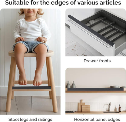 Snugly Fit 18" Length Cabinet Door Protector, Flexible Slip-On Plastic Edge Guard, Thin Transparent Edge Protectors to Prevent Wear, Chipping, Discoloration, Cabinet Bumpers, 3/4" Thick, 2 PCS