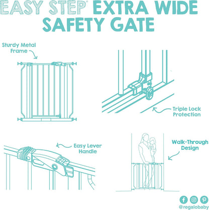 Regalo Safety 29-38.5" Baby Gate for Doorways & Bottom of Stairs, Pressure Mounted Baby Gate with Door for Babies, Toddlers & Pets, Tested & Safe for 30 Years, American Designed, American Owned, White