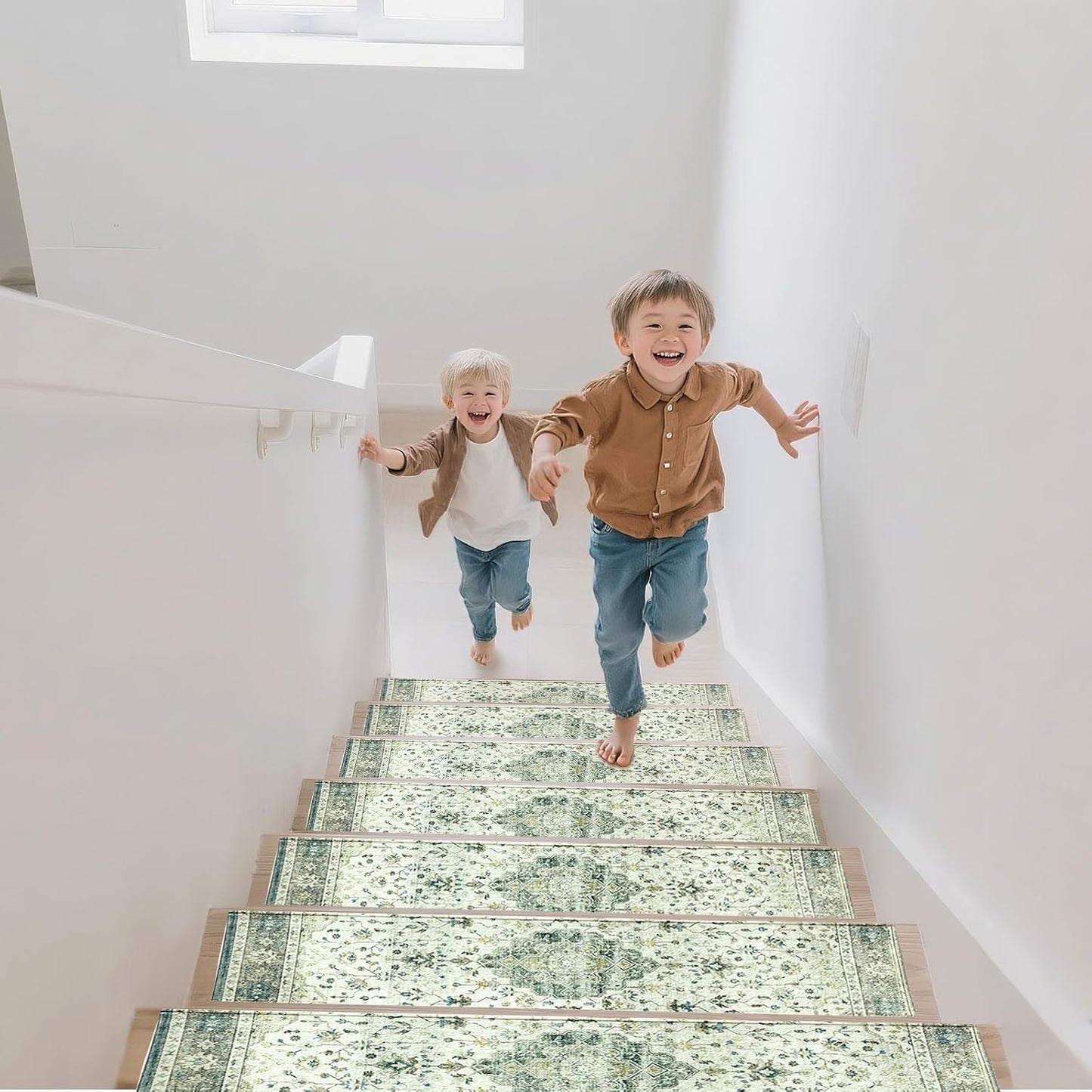 Stair Treads for Wooden Steps, Non Slip Stair Treads Carpet Indoor Residue Free Peel and Stick Washable Stair Covers, Safe for Dogs Kids Elders, Moroccan Beige, 8x30 inch, 1 Pack