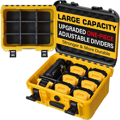 Case for Dewalt Battery – Waterproof Extra Large Hard Storage Box with 8 Adjustable One-Piece Molded Dividers, Heavy Duty Protective Organizer for Dewalt Battery and Charger