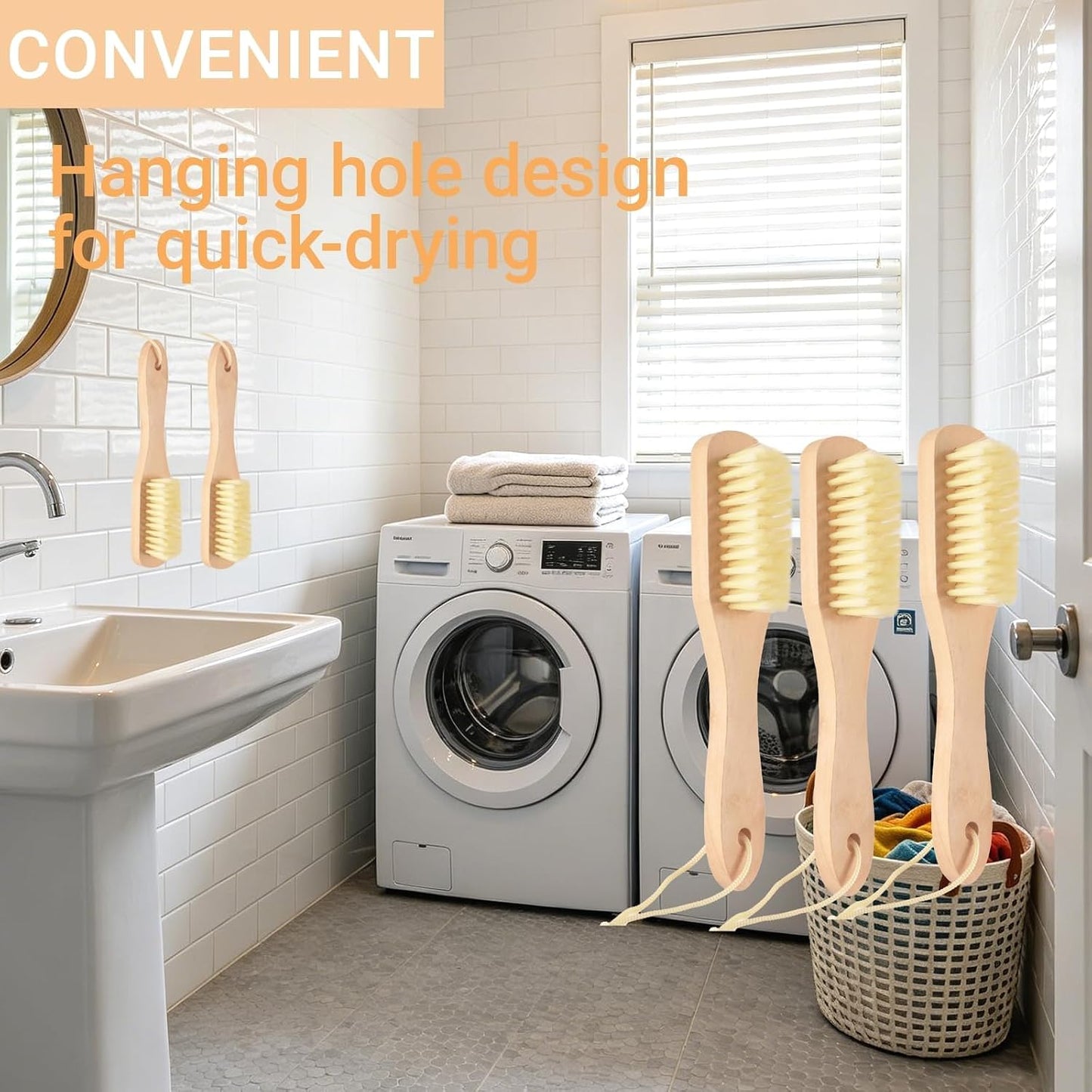 6-Piece Soft Bristle Laundry Brushes - Stain Remover for Clothes & Sneakers | Extended handle design, clean without bending over, with a hanging hole design, draining and storage are more convenient