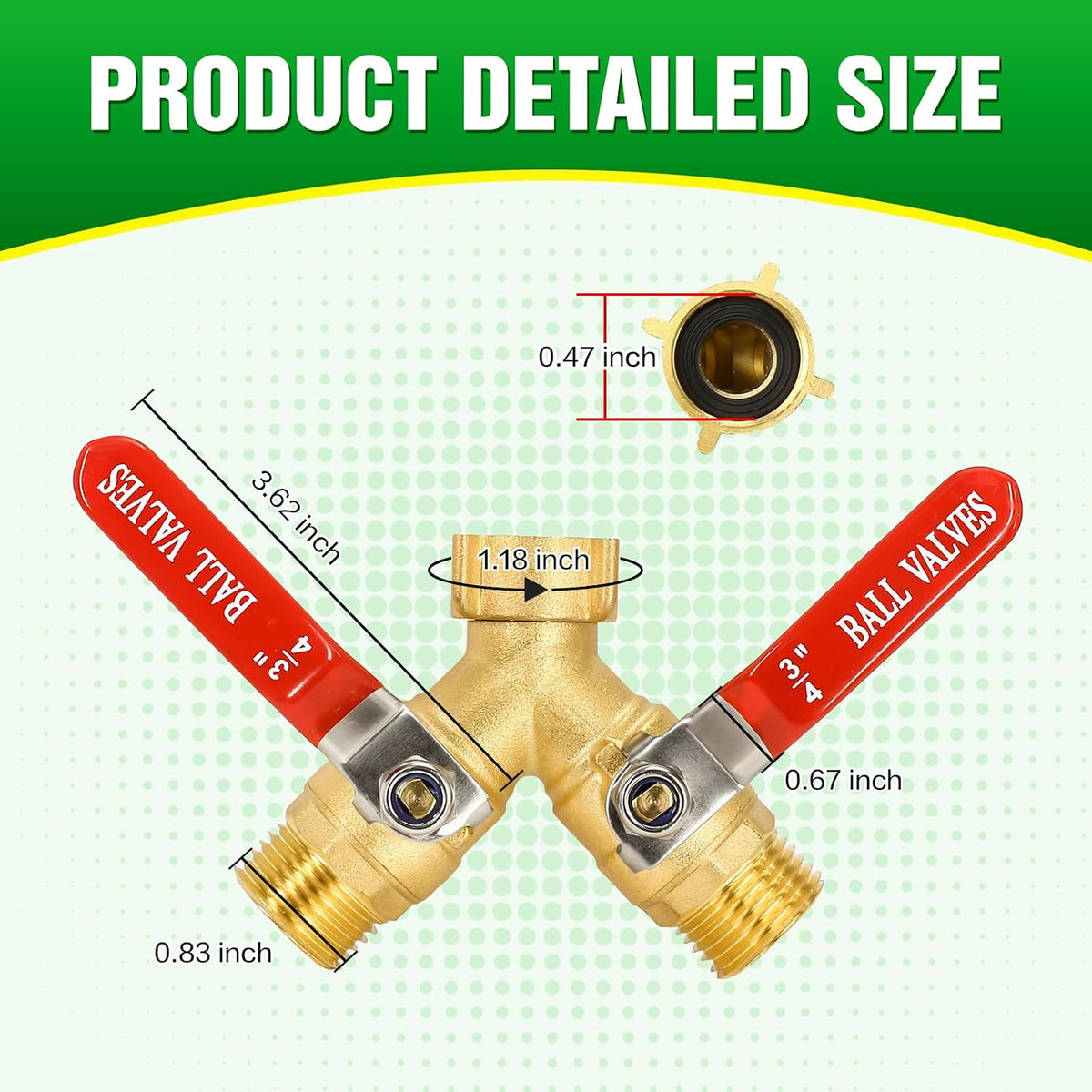 Brass Garden Hose Splitter 2 Way Heavy Duty with Metal Extended Handle | Outdoor Duel Water Hose Splitter, Dual Outdoor Faucet Connector for Lawn, Irrigation & Washing, Dual Hose Adapter