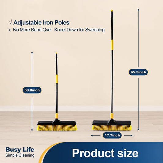 Yocada 18" Push Broom Outdoor Commercial Push Broom Heavy Duty Bristles Stiff Bristles 65" Long for Patio Garage Deck Concrete Wood Stone Cleaning