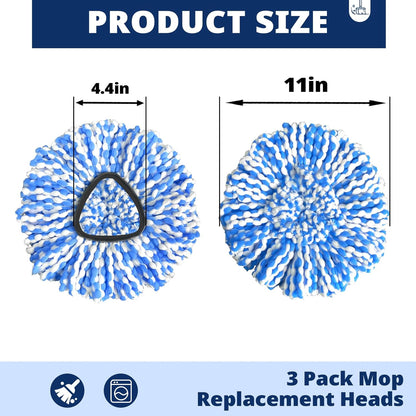 Mop Head Replacement, 3 Pack Spin Mop Refill Replace Head for Rinseclean 2-Tank System, Microfiber & Machine Washable